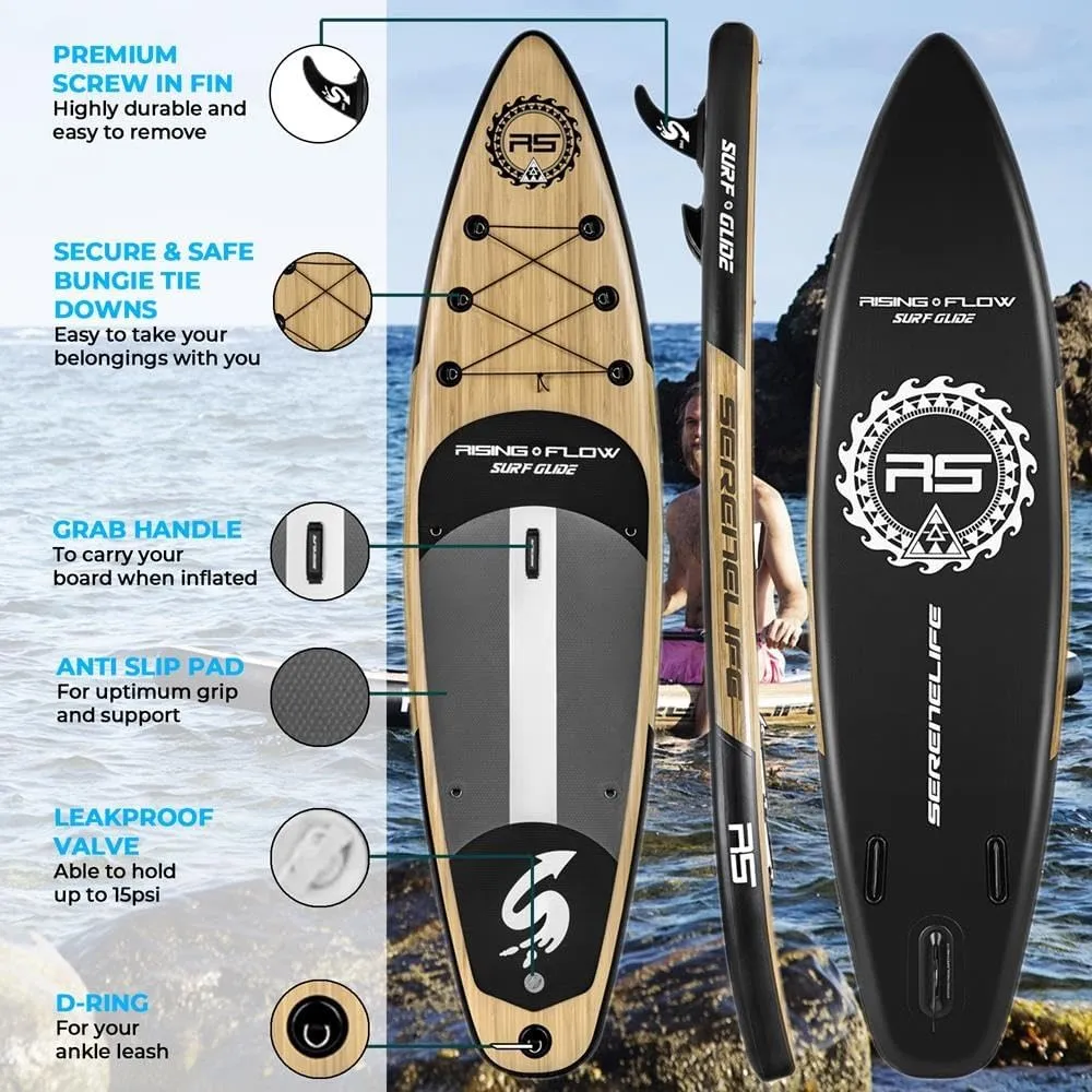 SereneLife Set of 2 Inflatable Stand Up Paddle Boards with Premium Accessories – SUP Pair with 32" Wide Stable Design, Non-Slip EVA Deck Pad for Adults and Youth of All Skill Levels, 350 lbs Capacity