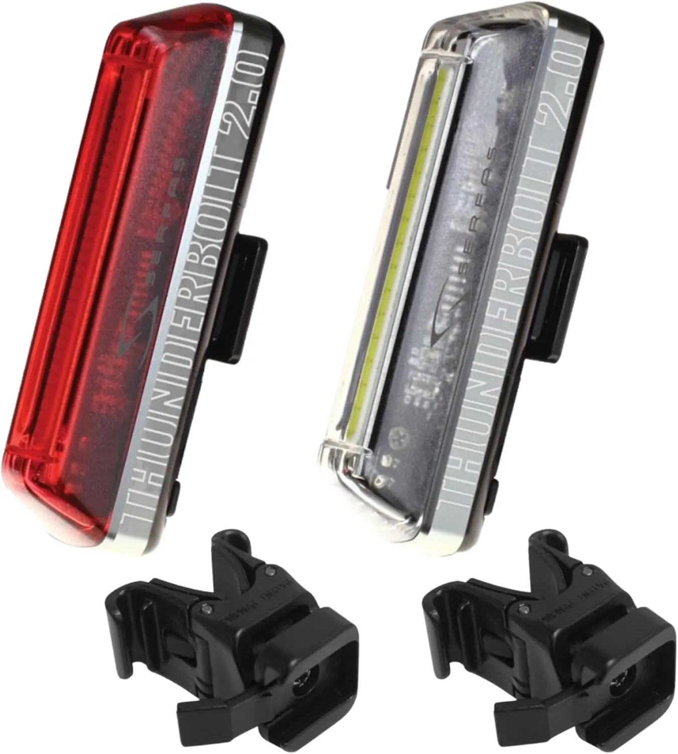 Serfas Thunderbolt 2.0 Head Tail Light Combo Bicycle Night Riding 7 Modes 50 and 120 Lumens
