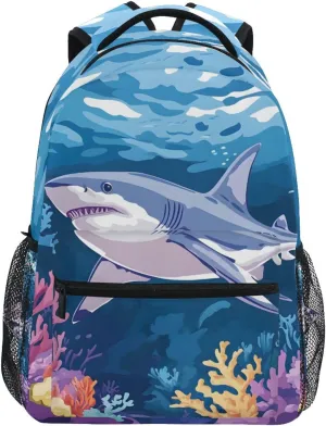 Shark Coral School Kids Backpack for Boys Girls Laptop Backpack Lightweight Travel Bag for Women Men