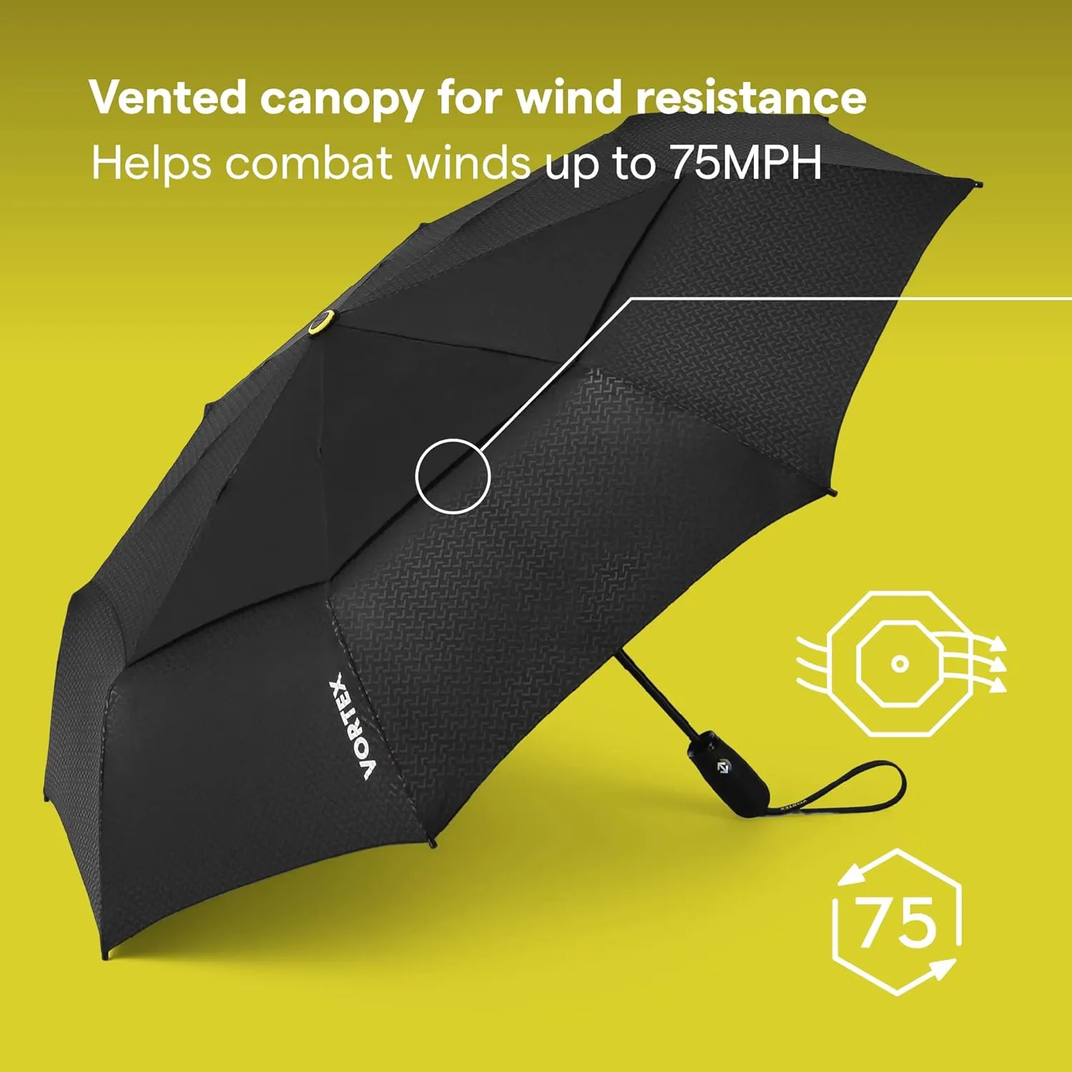 ShedRain Vortex Compact Umbrella, Folds to 11", 43" Arc, One-Hand Operation, Windproof up to 75 mph