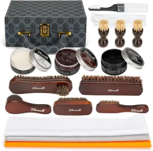 Shoe Shine Kit, Premium Deluxe Shoe Polish Kit - 2.65oz Black, Brown & Neutral Shoe Polish with Brushes, Buffing Cloth & More - Perfect Gift for Leather Shoes & Boots Care Kit