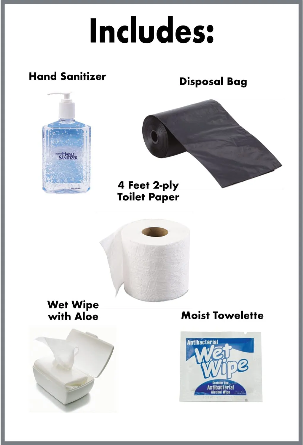 Sh!t Kit Single Use Portable Travel Bathroom Pack with 2 ply Toilet Paper (4ft), Disposal Bag, Wet Wipes & Hand Sanitizer for Hunting, Camping, Hiking, Outdoors, Backpacking & More, Single - 10 units
