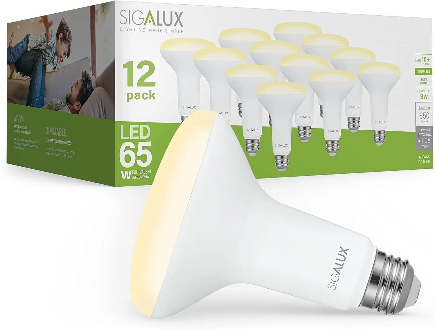Sigalux LED Flood Lights Indoor, BR30 Bulb 65W Equivalent, Dimmable Recessed Can Lights 650LM 2700K Soft White, E26 Base Bulged UL Listed, Pack of 12