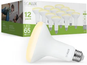 Sigalux LED Flood Lights Indoor, BR30 Bulb 65W Equivalent, Dimmable Recessed Can Lights 650LM 2700K Soft White, E26 Base Bulged UL Listed, Pack of 12