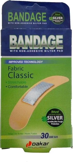 Silver Bandaids 0.75"x2.8", Pack of 30