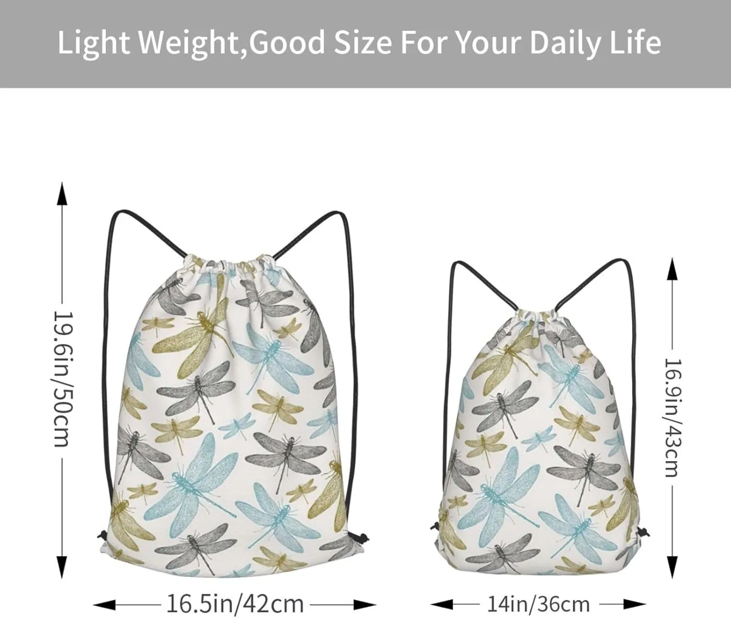 Simple Dragonfly Drawstring Cinch Backpack Polyester Sack Pack String Bag For Hiking Camping Adventure