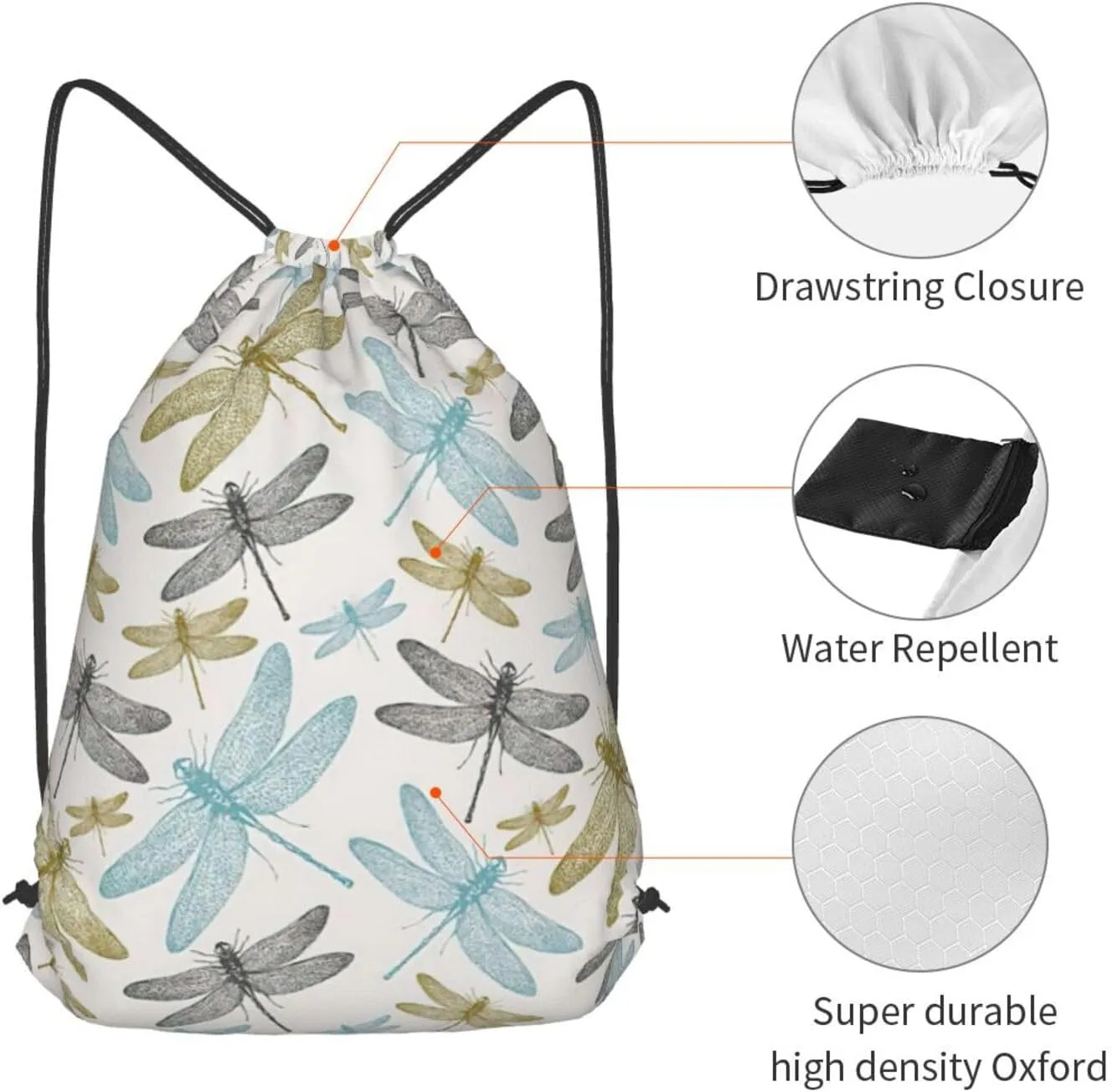 Simple Dragonfly Drawstring Cinch Backpack Polyester Sack Pack String Bag For Hiking Camping Adventure