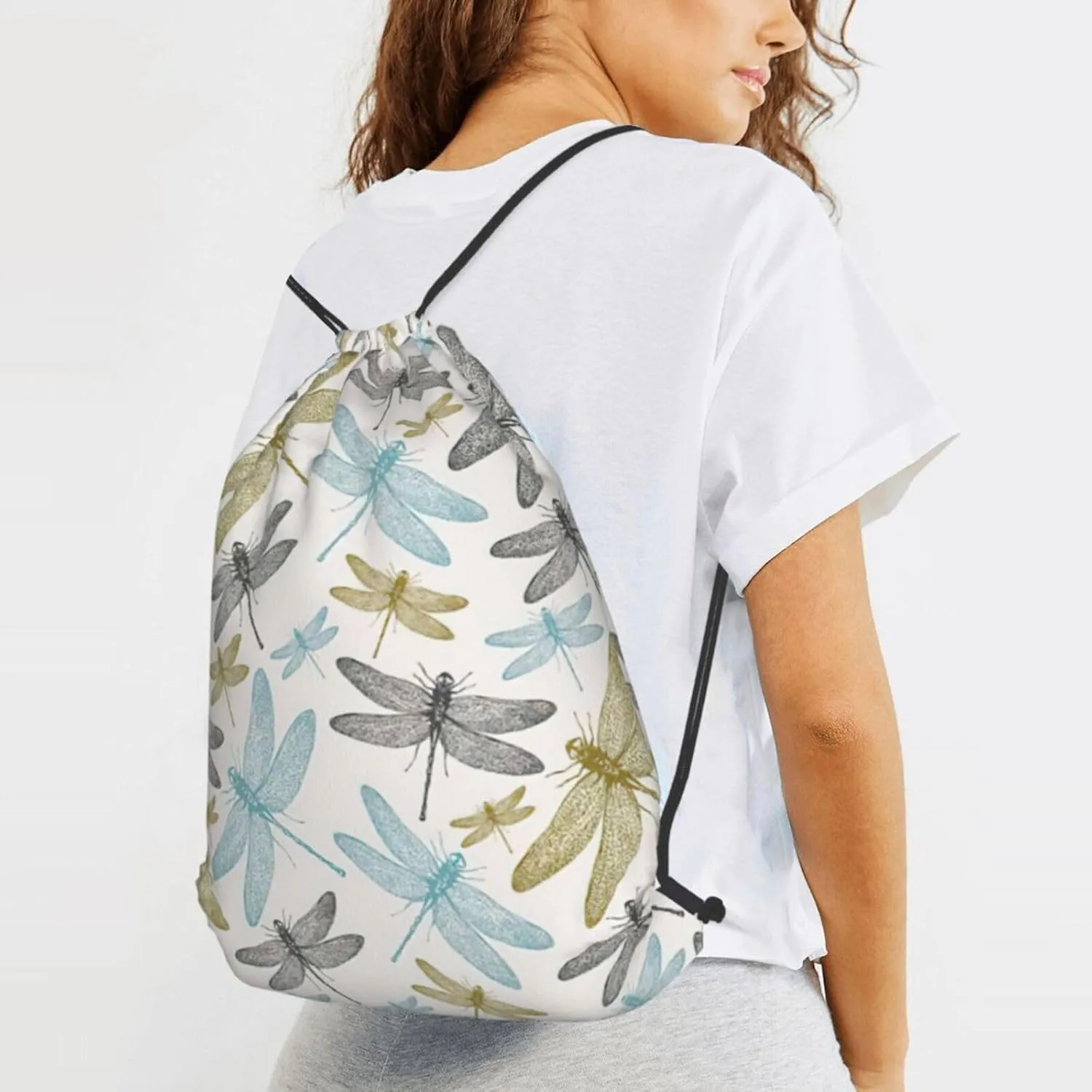 Simple Dragonfly Drawstring Cinch Backpack Polyester Sack Pack String Bag For Hiking Camping Adventure