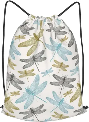 Simple Dragonfly Drawstring Cinch Backpack Polyester Sack Pack String Bag For Hiking Camping Adventure