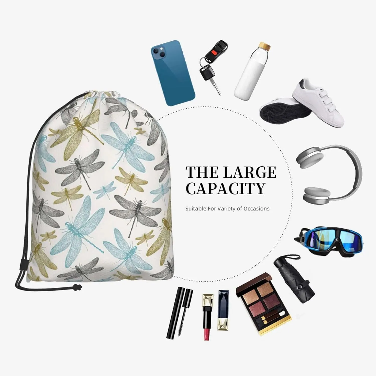 Simple Dragonfly Drawstring Cinch Backpack Polyester Sack Pack String Bag For Hiking Camping Adventure