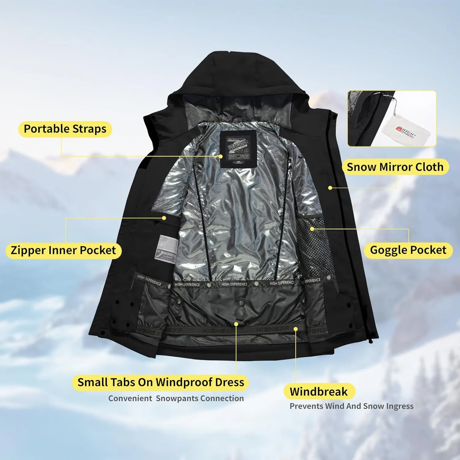Ski Jacket Snowboard Coat Snow Winter Waterproof Insulated Windproof Baggy Warm Hooded Jacket for Men Women