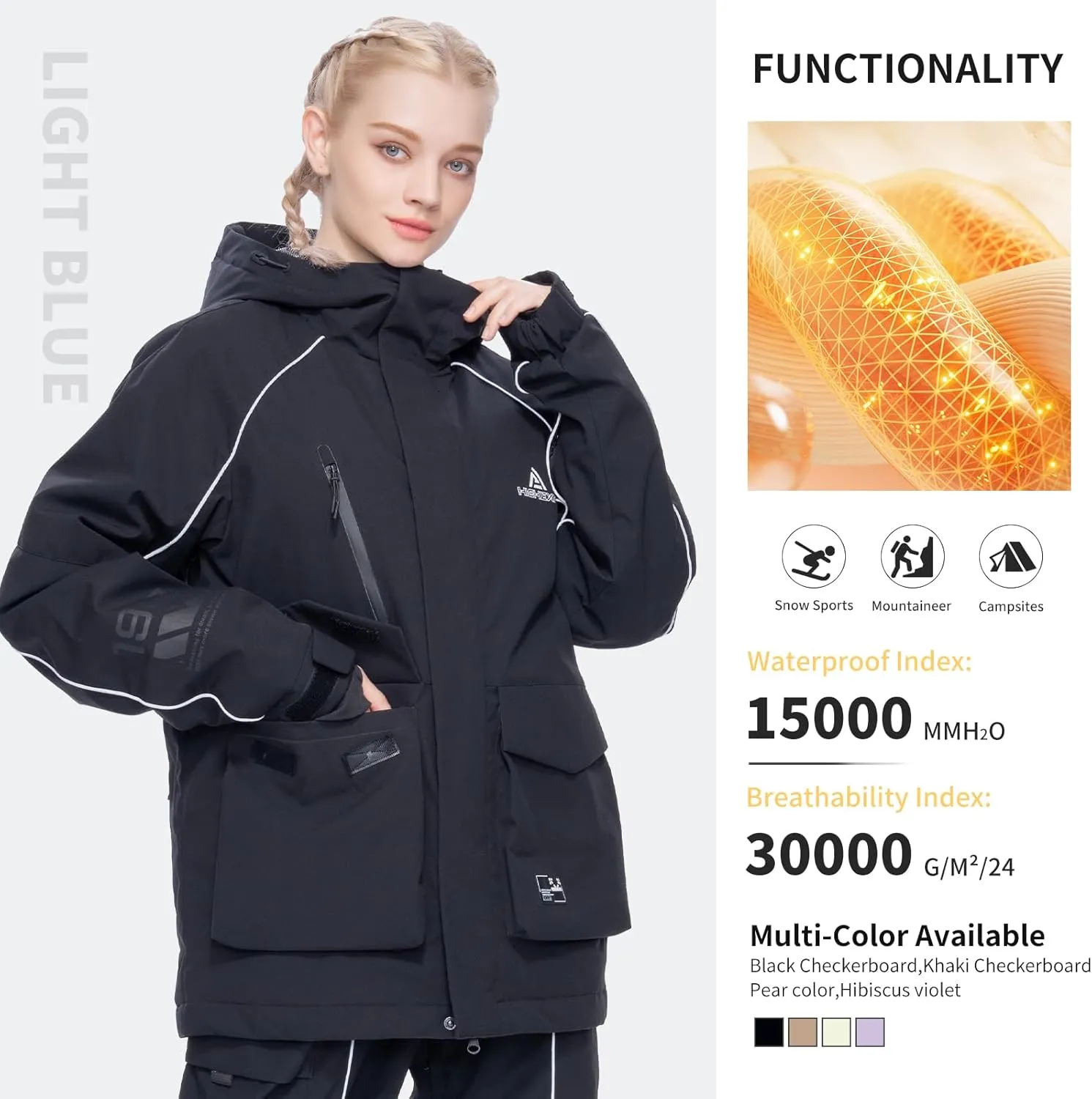 Ski Jacket Snowboard Coat Snow Winter Waterproof Insulated Windproof Baggy Warm Hooded Jacket for Men Women