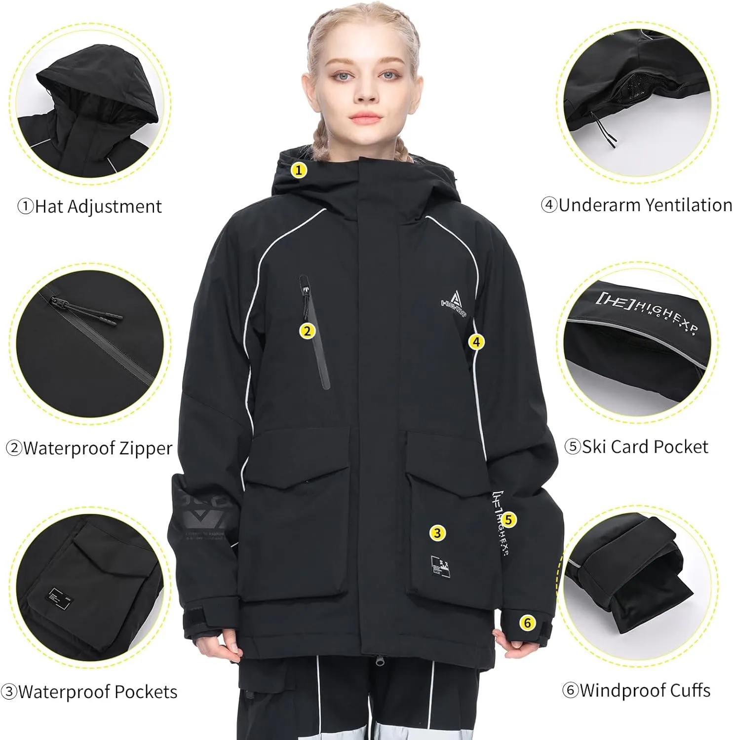 Ski Jacket Snowboard Coat Snow Winter Waterproof Insulated Windproof Baggy Warm Hooded Jacket for Men Women