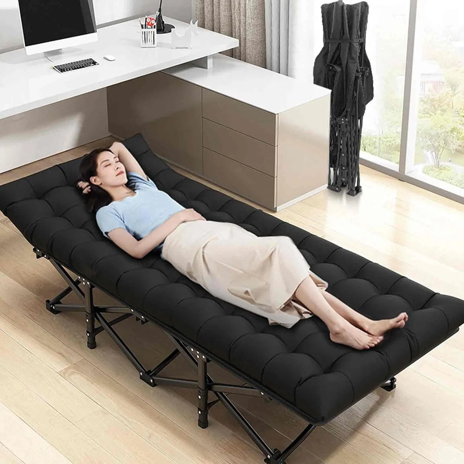 Sleeping Cots for Adults with Pearl Cotton Mattress, Accompanying Bed, Queen Folding Bed, High-Elastic Cotton, Matte Frosting Process, Ergonomics, Portable Storage(66x188)