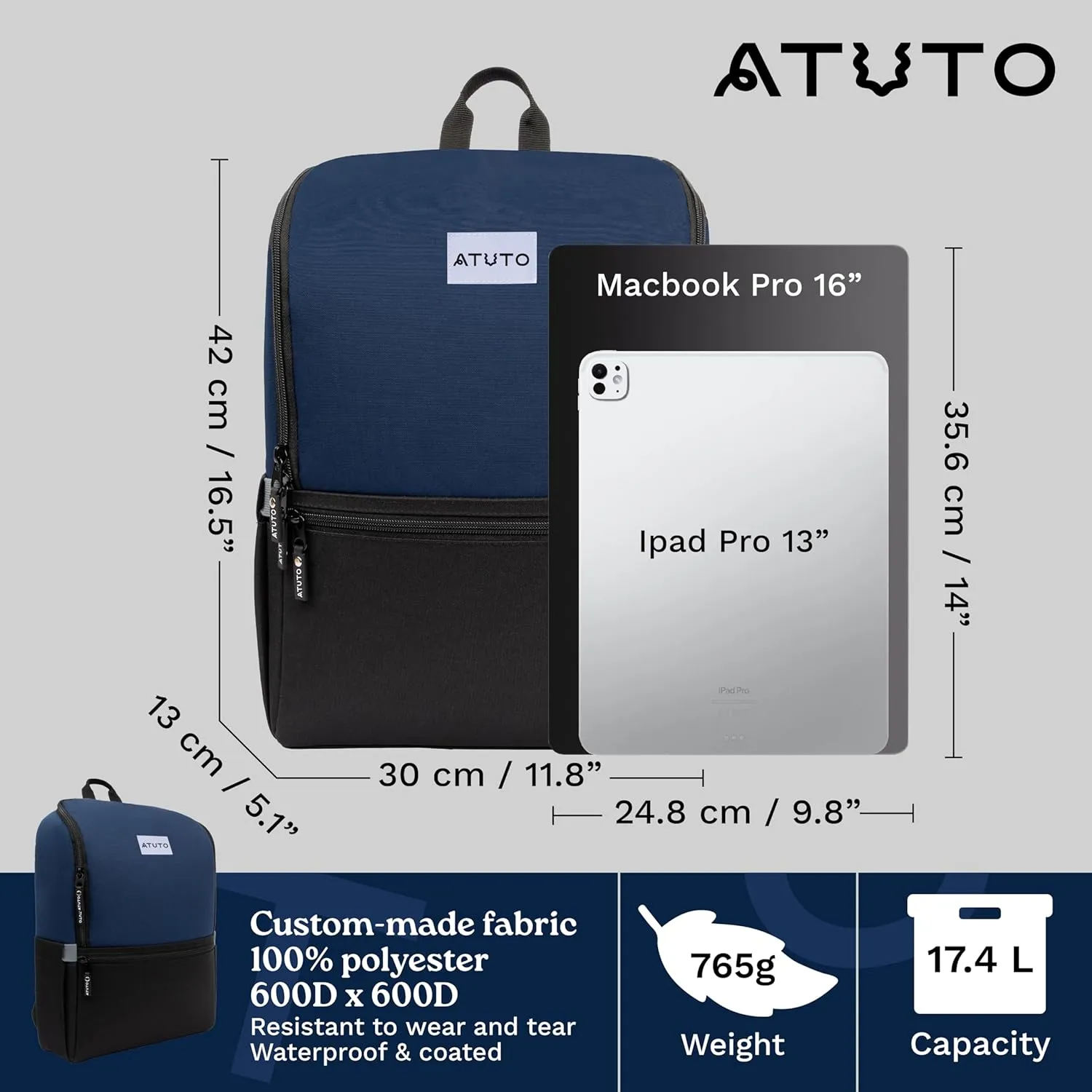 Slim Laptop Backpack for Men with 16 inch Laptop Compartment - Business Work Backpack for Men with Luggage Strap and Trolley Sleeve - Airflow Back, Fully Padded (Blue)