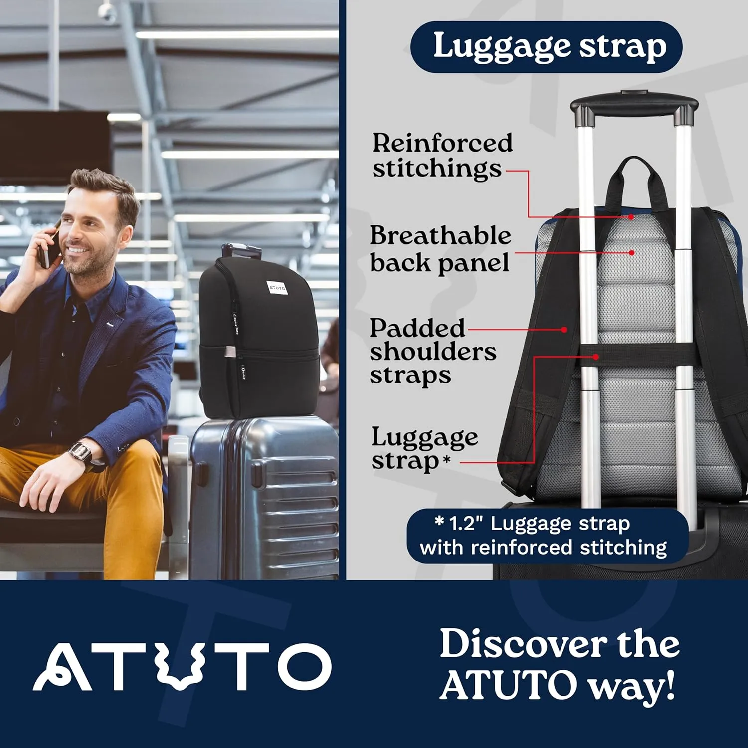 Slim Laptop Backpack for Men with 16 inch Laptop Compartment - Business Work Backpack for Men with Luggage Strap and Trolley Sleeve - Airflow Back, Fully Padded (Blue)