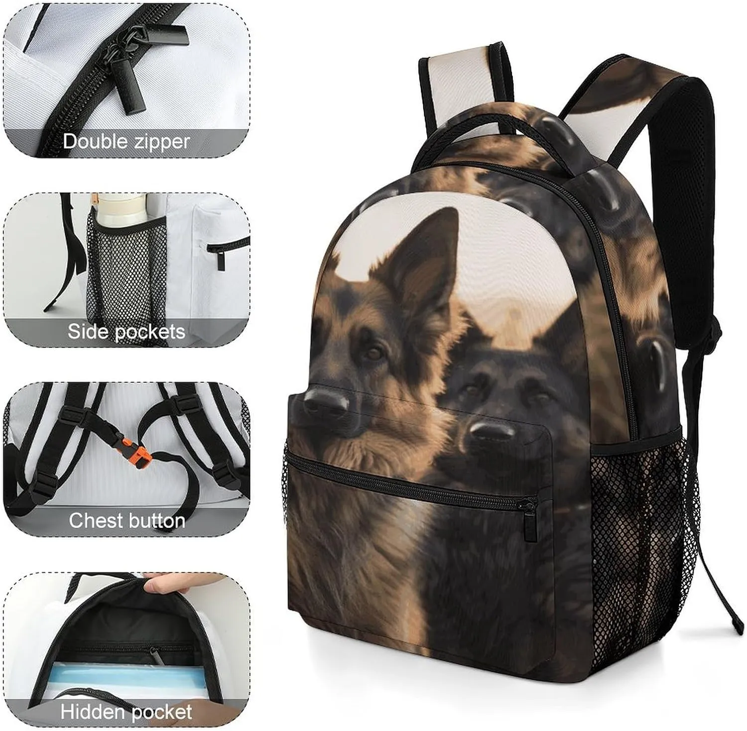 Small Backpacks Personalized Animal German Shepherd Printing Travel Bag Lightweight Travel Backpack For Women Men
