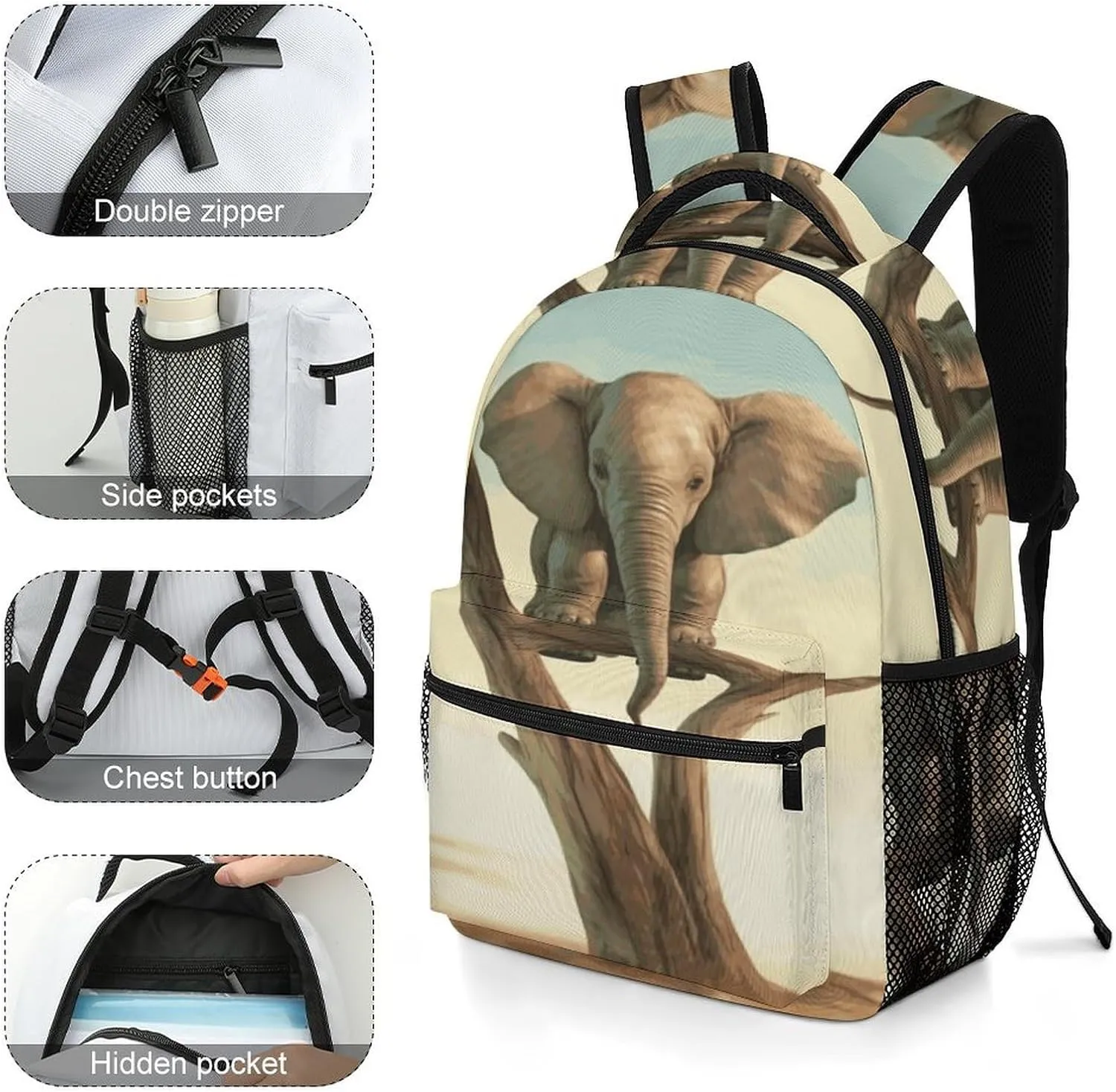 Small Backpacks Personalized Little Elephant on Tree Printing Travel Bag Lightweight Travel Backpack For Women Men