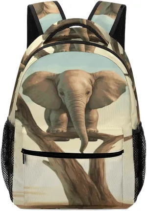Small Backpacks Personalized Little Elephant on Tree Printing Travel Bag Lightweight Travel Backpack For Women Men