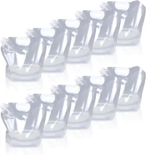 Soddeph Collapsible Water Container Bag, BPA Free Food Grade Clear Plastic Storage Jug for Sport Camping Riding Mountaineer,Freezable, Food Grade (10-pack-1.3 Gal)