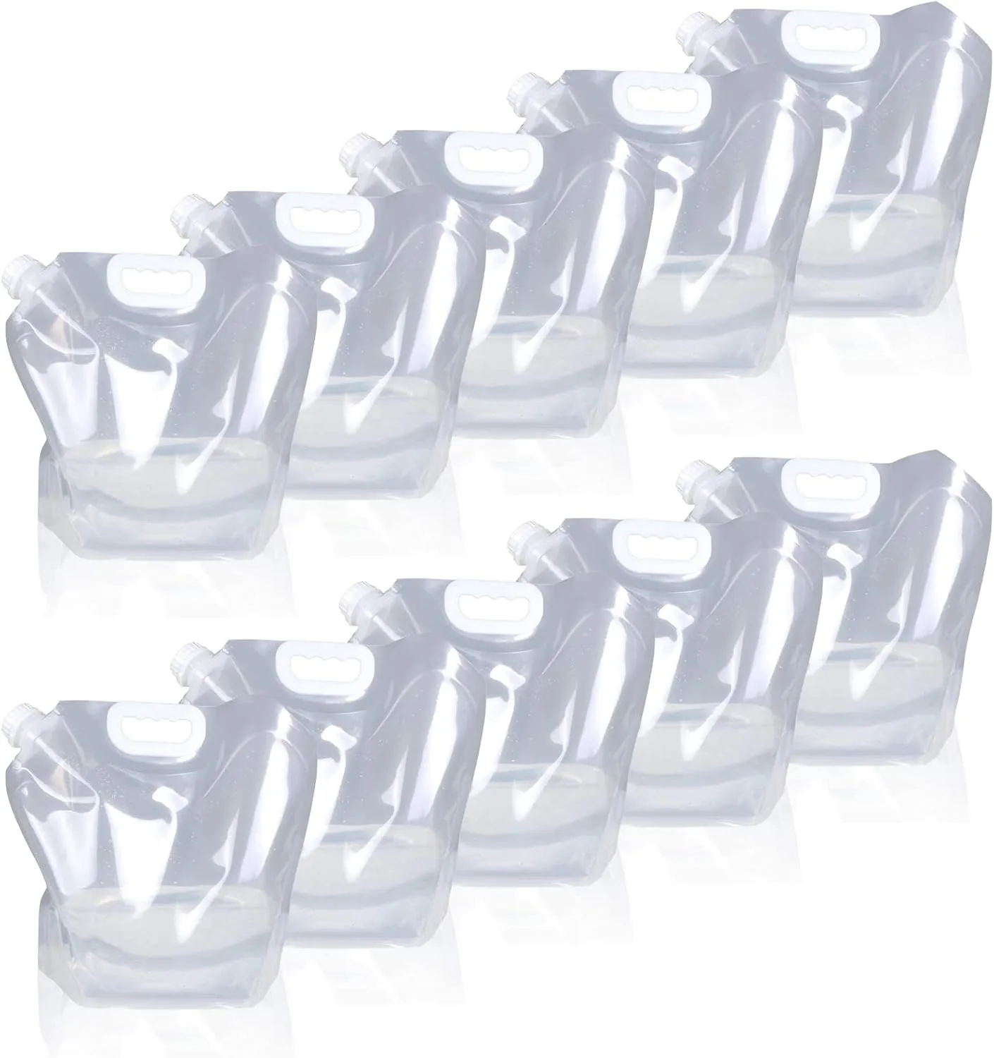Soddeph Collapsible Water Container Bag, BPA Free Food Grade Clear Plastic Storage Jug for Sport Camping Riding Mountaineer,Freezable, Food Grade (10-pack-1.3 Gal)