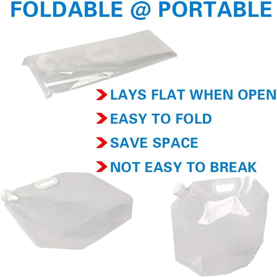 Soddeph Collapsible Water Container Bag, BPA Free Food Grade Clear Plastic Storage Jug for Sport Camping Riding Mountaineer,Freezable, Food Grade (10-pack-1.3 Gal)