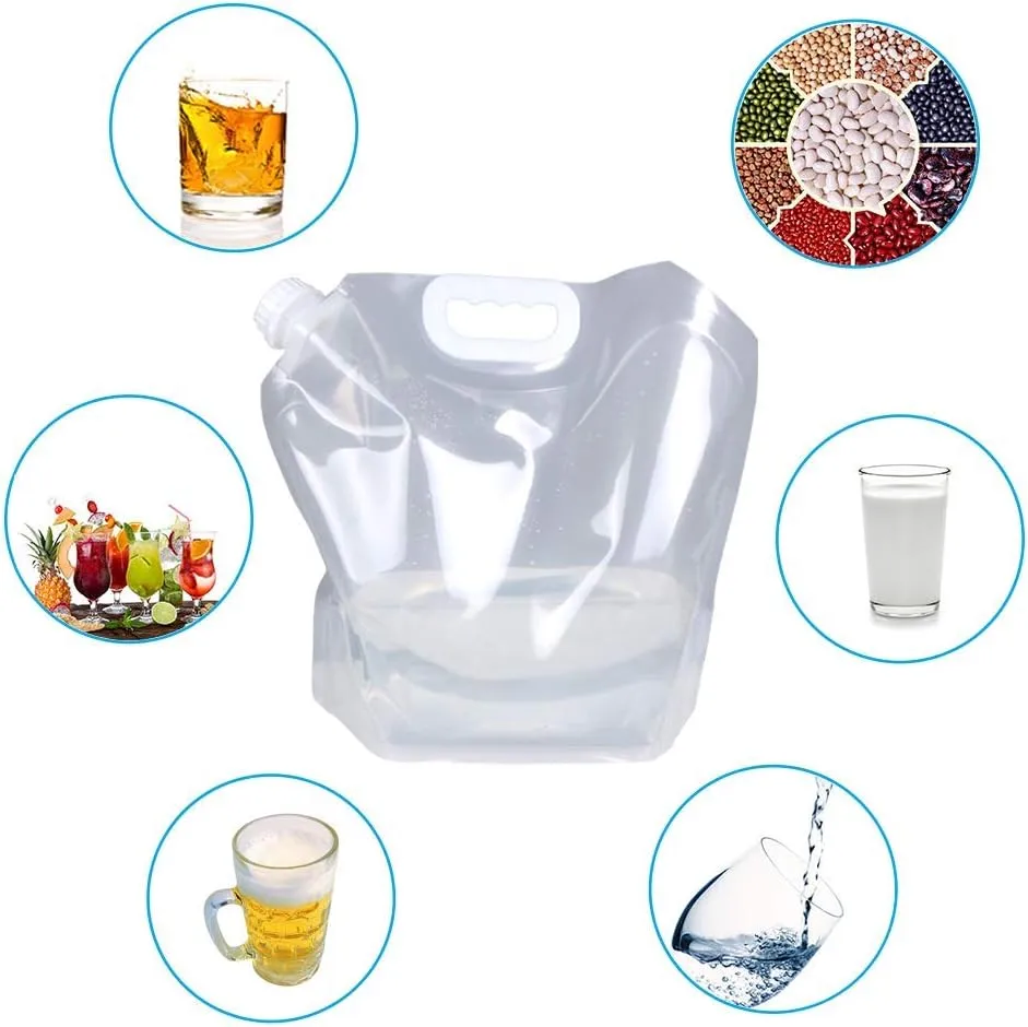 Soddeph Collapsible Water Container Bag, BPA Free Food Grade Clear Plastic Storage Jug for Sport Camping Riding Mountaineer,Freezable, Food Grade (10-pack-1.3 Gal)