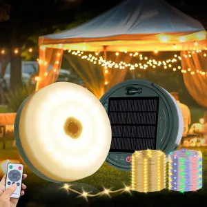 Solar Camping String Lights 150 30 LEDs, 33 FT Outdoor Fairy String Lights with 13 Lighting Modes & Timer, Waterproof & Rechargeable, Camping Gear for Tent, Yard, Garden, Hiking, Travel Decor