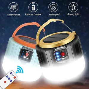 Solar LED Camping Light Remote Control Tent Lamp USB Rechargeable Bulb Portable Lanterns Emergency Lights for Outdoor Hiking BBQ