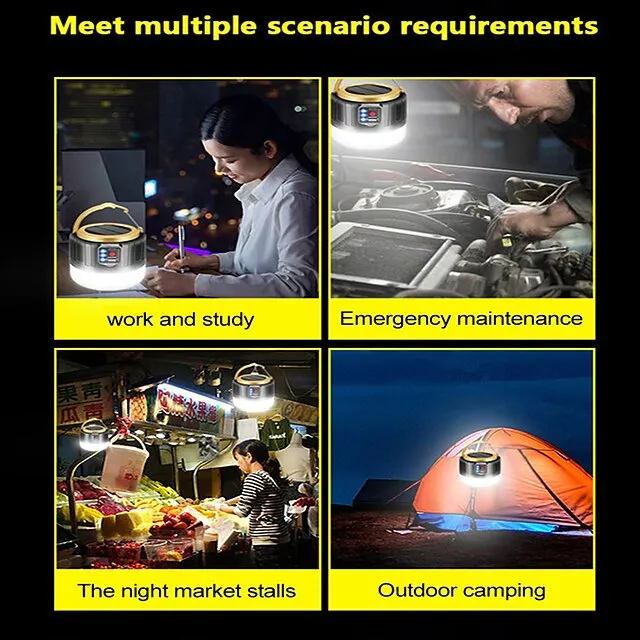Solar LED Camping Light Remote Control Tent Lamp USB Rechargeable Bulb Portable Lanterns Emergency Lights for Outdoor Hiking BBQ