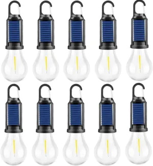 Solar Rechargeable Hooked Camping Light, Portable Tent LED Lights Lamp Waterproof, Outdoor Hanging Light Bulbs with Clip Hook for Camping,Vintage Camping Tent Lights(10 PCS)