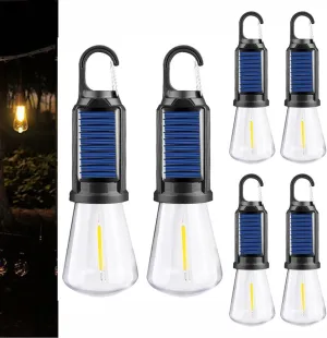Solar Rechargeable USB Hooked Camping Light, Portable Tent LED Lights Lamp Waterproof, Outdoor Hanging Light Bulbs with Clip Hook for Camping,Vintage Camping Tent Lights(6 PCS)