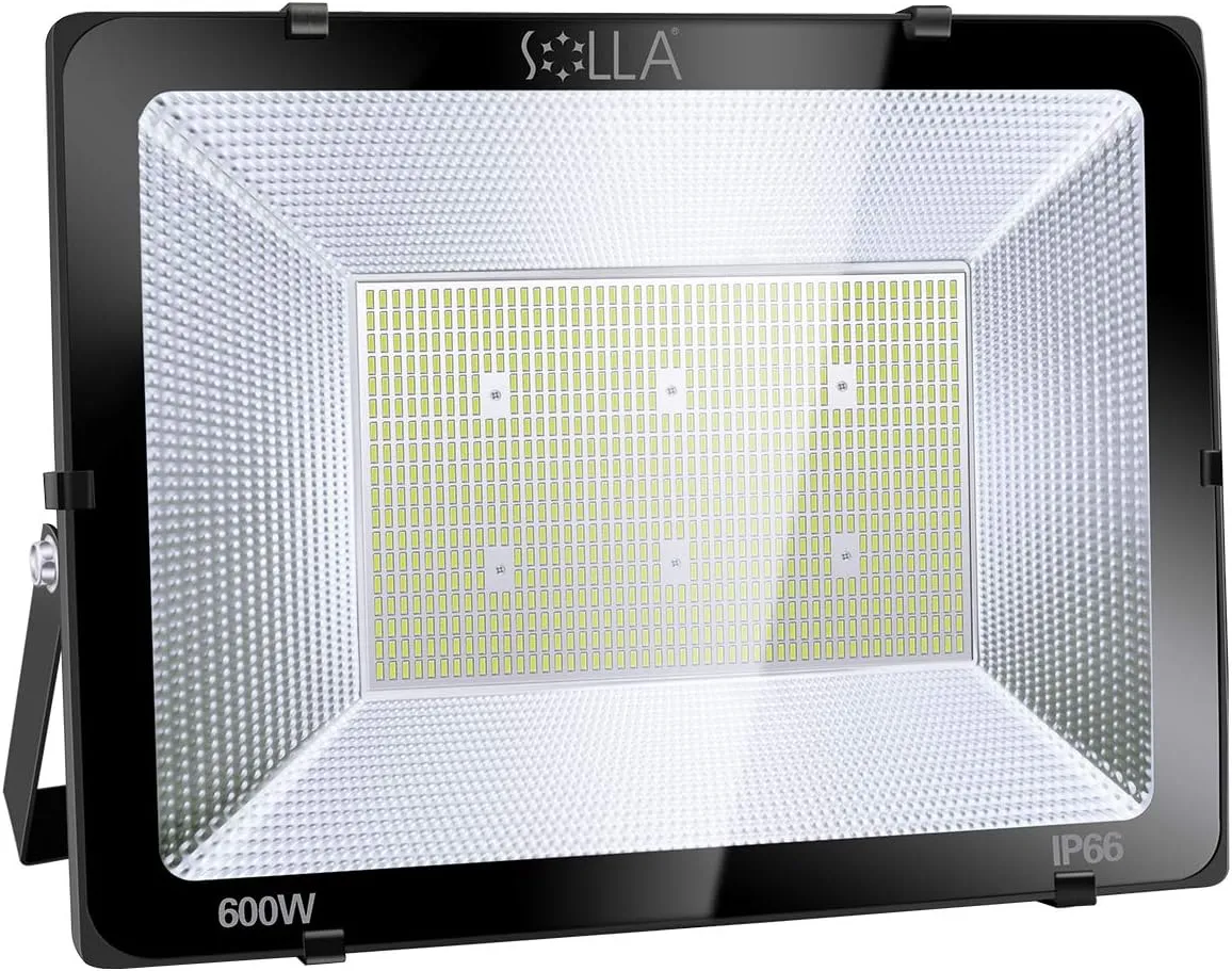 SOLLA 600W LED Stadium Flood Light Outdoor, 3300W Equivalent, 48000LM Super Bright LED Exterior Arena Light, IP66 Waterproof, 6000K Daylight White, Commercial Lighting for Sports Fields and Counts