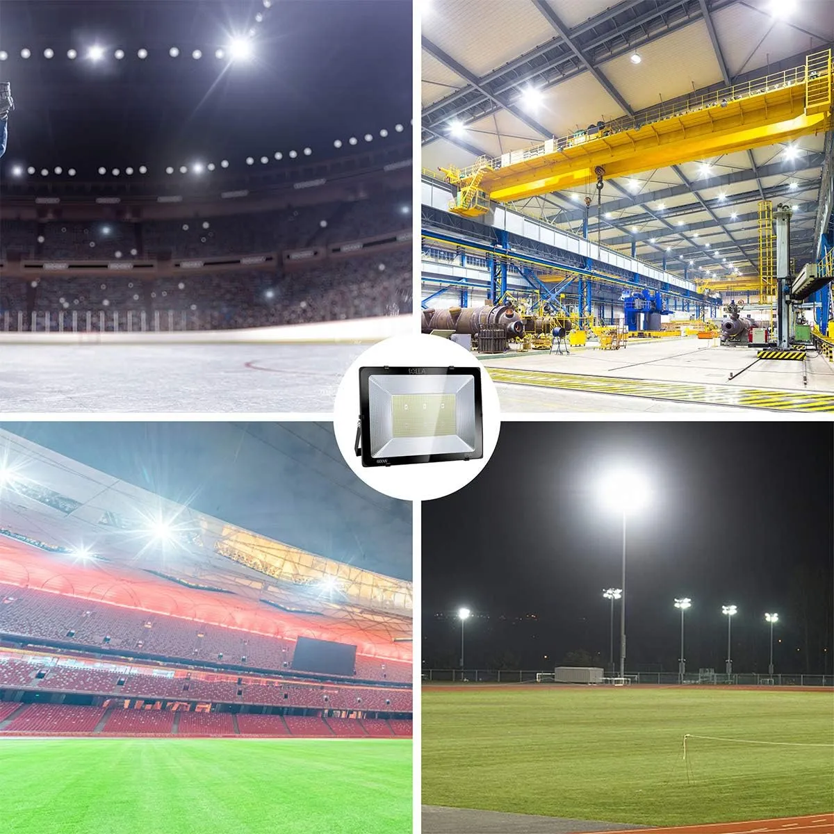 SOLLA 600W LED Stadium Flood Light Outdoor, 3300W Equivalent, 48000LM Super Bright LED Exterior Arena Light, IP66 Waterproof, 6000K Daylight White, Commercial Lighting for Sports Fields and Counts