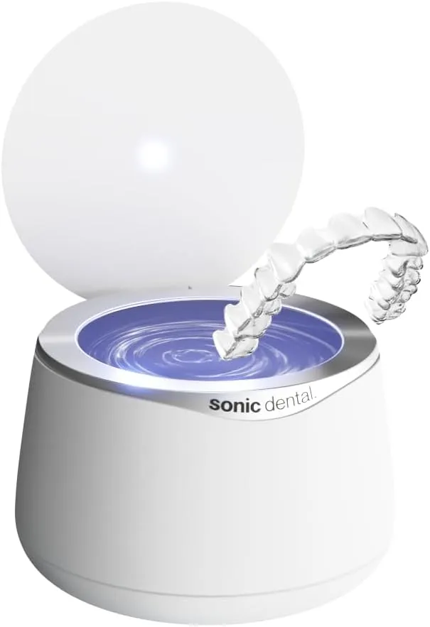 Sonic Pro Dental Cleaning Pod, 43kHz Ultrasonic Retainer Cleaner Machine for Dentures, Mouth Guards, Braces, Toothbrush Heads, Jewelry & All Dental Appliances, FSA/HSA Eligible (Pearl White)