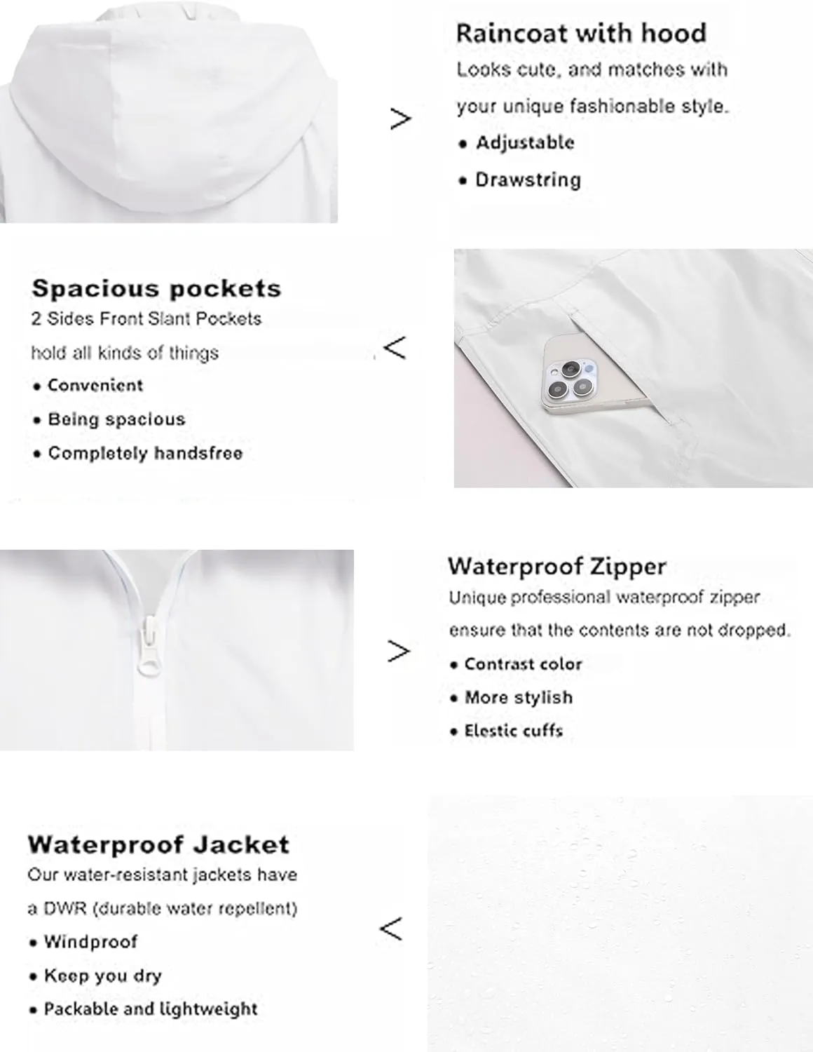 SoTeer Women's Waterproof Raincoat Outdoor Hooded Rain Jacket Windbreaker S-XXXL