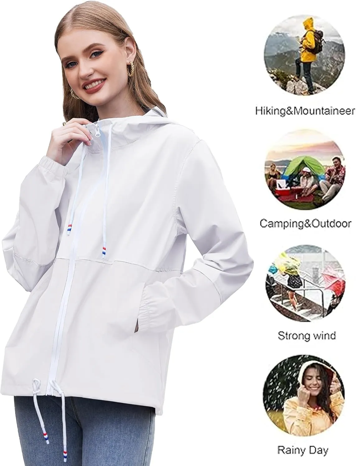 SoTeer Women's Waterproof Raincoat Outdoor Hooded Rain Jacket Windbreaker S-XXXL