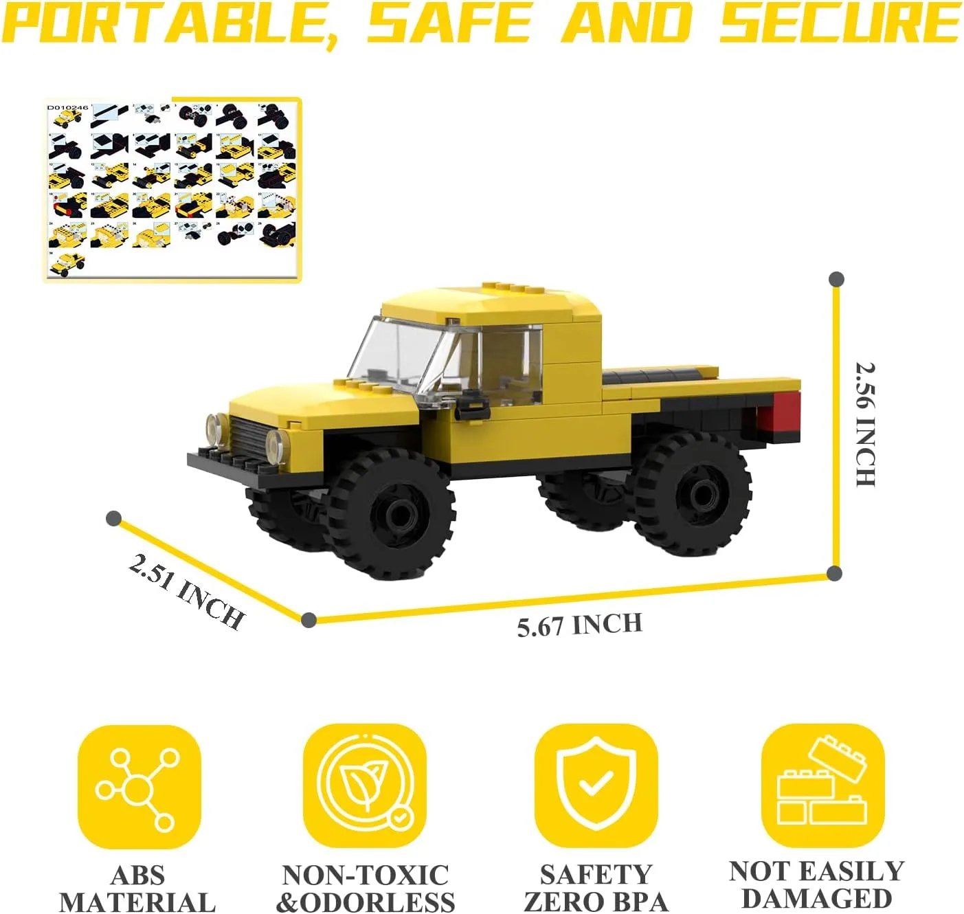 Speed Champions Building Blocks, Collectible Model Cars Kits for Adults and Children, Famous Classic Yellow Pickup Truck Blocks, Vehicle DIY Building Toys(85PCS)