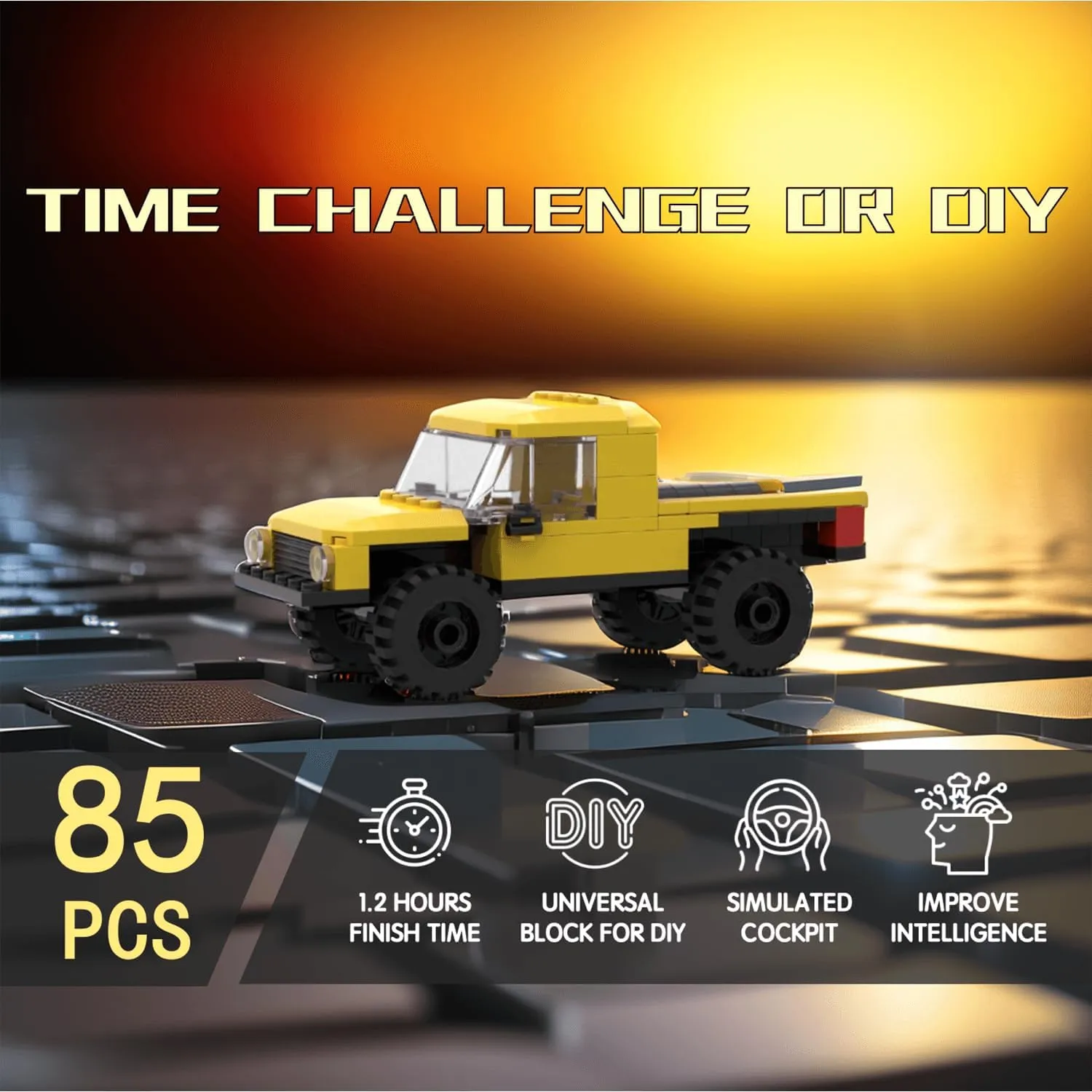 Speed Champions Building Blocks, Collectible Model Cars Kits for Adults and Children, Famous Classic Yellow Pickup Truck Blocks, Vehicle DIY Building Toys(85PCS)