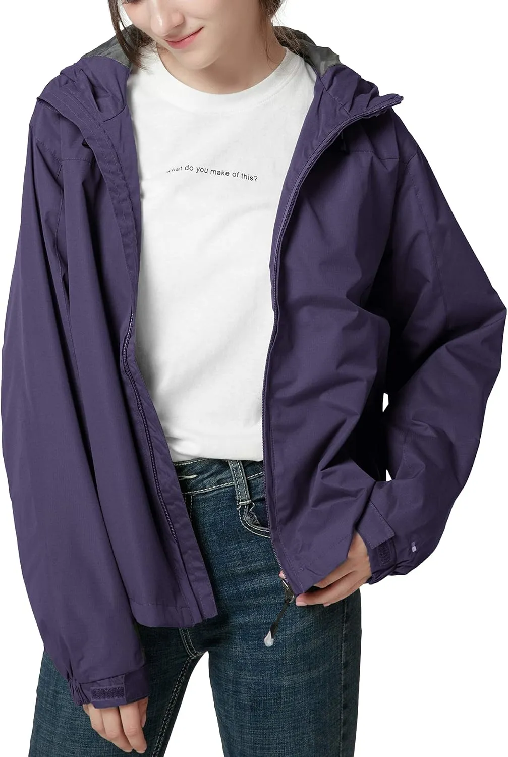 Spmor Women's Waterproof Rain Jacket Windproof Hooded Windbreaker Lightweight Raincoat