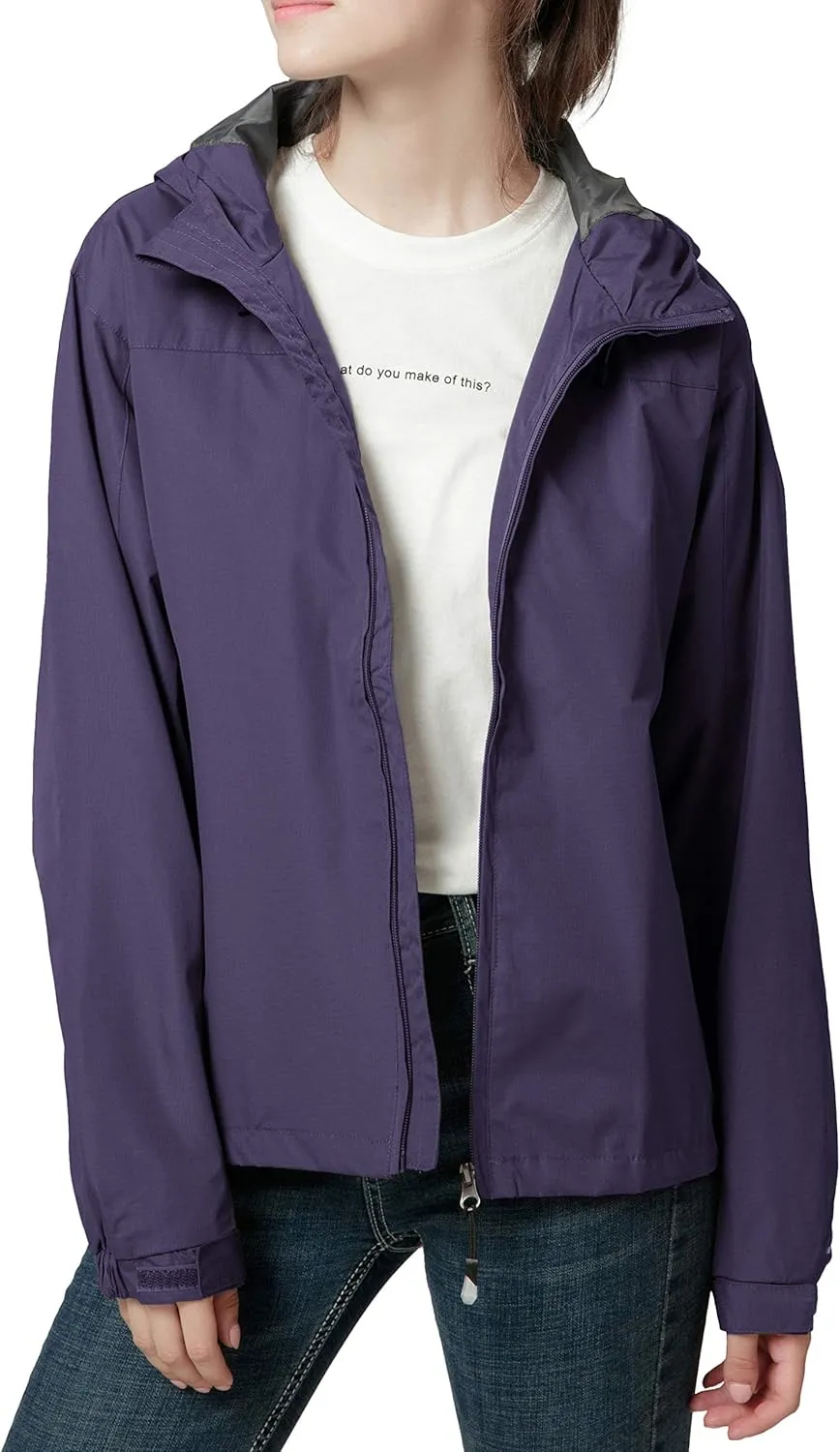 Spmor Women's Waterproof Rain Jacket Windproof Hooded Windbreaker Lightweight Raincoat
