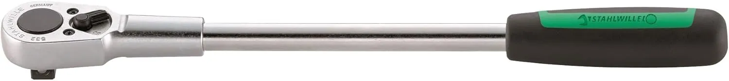 Stahlwille 13121010 1/2-Inch (12.5 mm) Square Drive Reversible Ratchet, 36-Tooth, Long Handle, Chrome Alloy Steel with 2-Component Handle, Chrome-plated, Perfect for Various Tightening Works, L. 380mm
