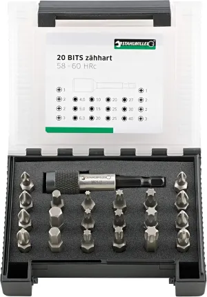Stahlwille 96080121 Bit Box No. 1204/21-1 - 20 Phillips, POZIDRIV/SUPADRIV®, Hex, and Torx Screwdriver Bits with Holder - Made in Germany