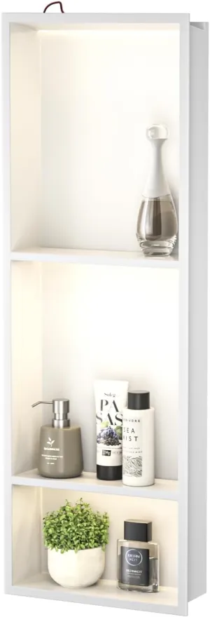 Stainless Steel Led Shower Niche White with Shelf 30" X 12" with Light 3 Shelves No Tile Needed Niche Shower for Bathroom Storage Over Mounted Installation