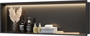 Stainless Steel Shower Niche 36" X 12", No Tile Needed Wall Niche with 3 Selectable Color Temperatures Led Light, Recessed Shower Shelf for Bathroom Storage Over Mount Installation, Matte Black
