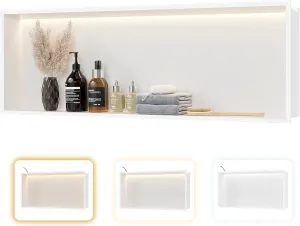 Stainless Steel Shower Niche 36" X 12", No Tile Needed Wall Niche with 3 Selectable Color Temperatures Led Light, Recessed Shower Shelf for Bathroom Storage Over Mount Installation, Matte White