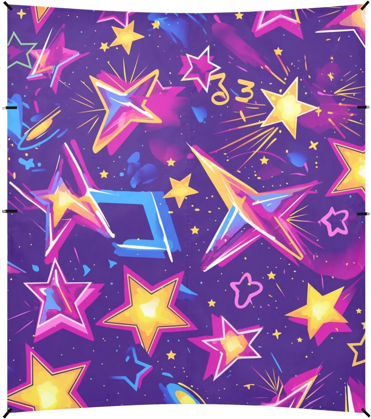 Stars Neon Colorful Fashion Hawaiian Foldable Beach Canopy UPF50  Protection Easy Setup Large Sun Shelter with Sturdy Poles, Sandbags and Shovel for Family Trips, Picnics & Camping