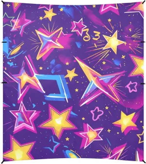 Stars Neon Colorful Fashion Hawaiian Foldable Beach Canopy UPF50  Protection Easy Setup Large Sun Shelter with Sturdy Poles, Sandbags and Shovel for Family Trips, Picnics & Camping