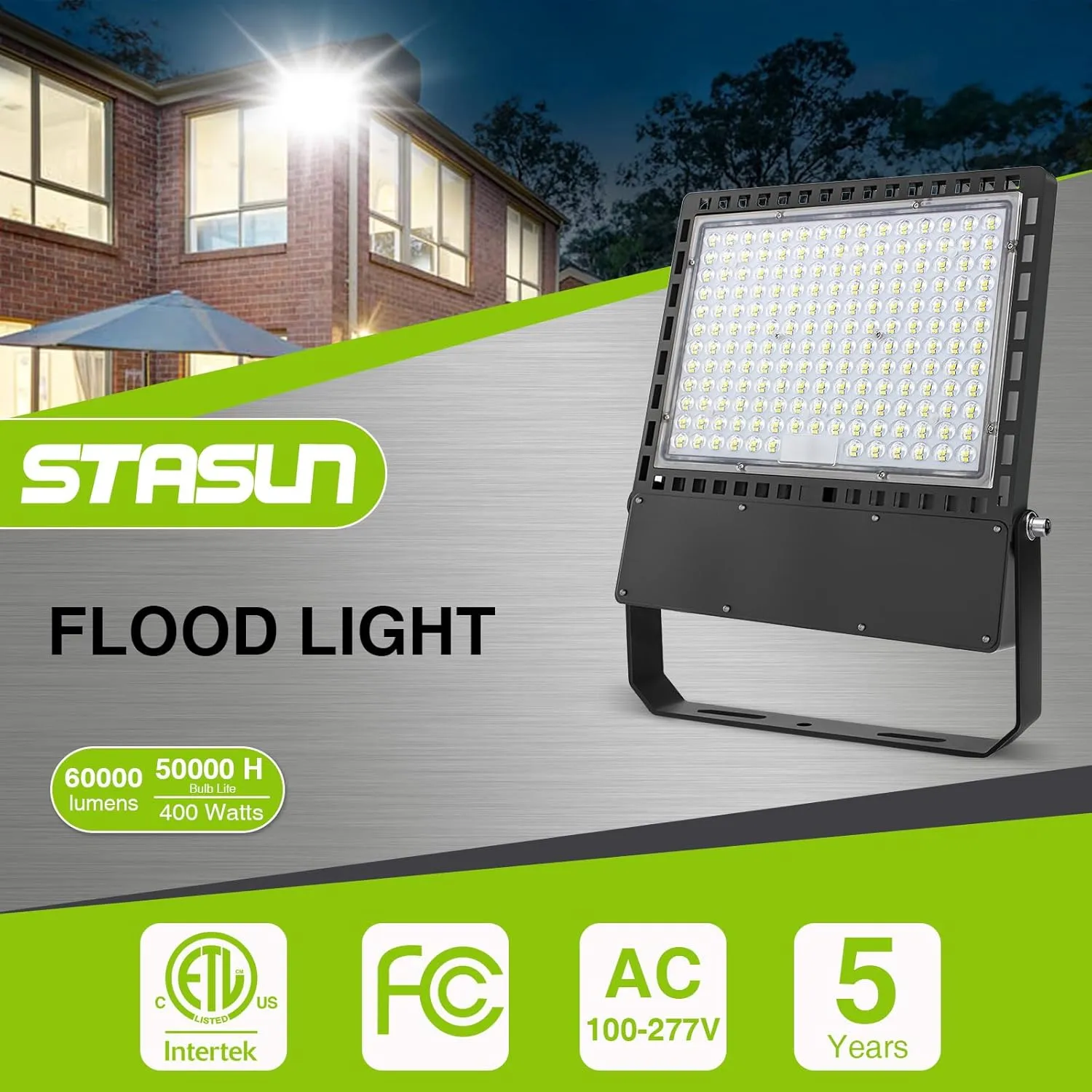 STASUN Flying Series Ultra 400W 60000LM LED Flood Light Outdoor, 100-277V 5000K White, IP66 Waterproof Stadium Lights for Arena, Parking Lot, Courts, Commercial, ETL Certification