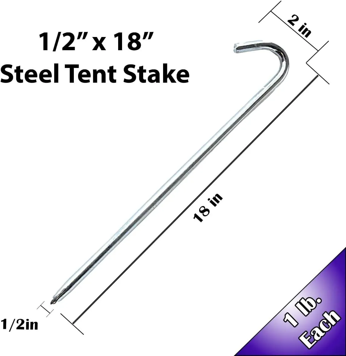 Steel Tent Stakes Heavy Duty Ground Stake, Metal Stakes to Anchor Commercial Inflatables, Outdoor Camping Canopy, Fence, Garden Tent Accessories, 1/2" Diameter x 18" Length, 10 Pack